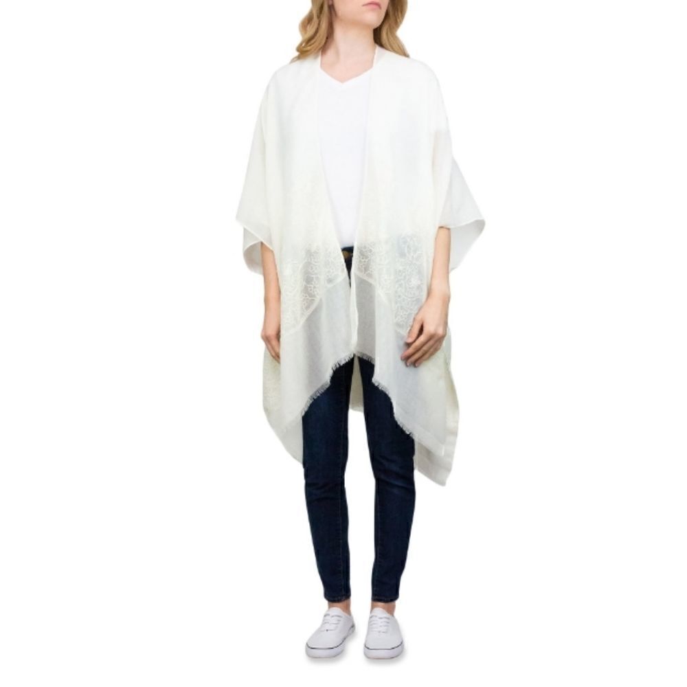 Women's Open Front Embroidered Duster Kimono Wrap - Picture 3 of 5